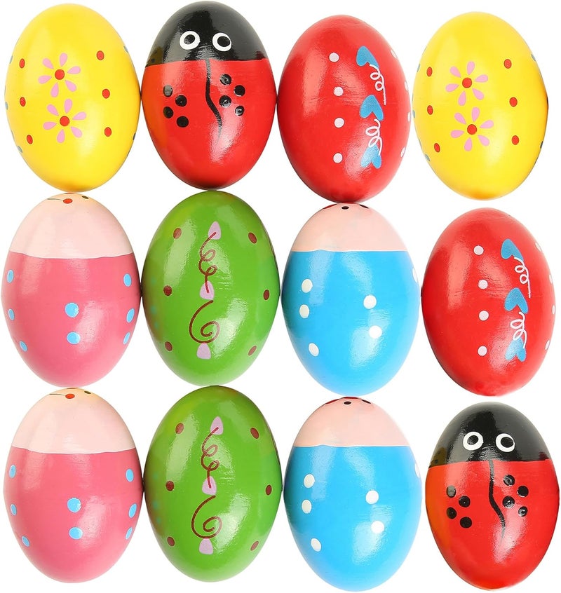 DOMG 12 Pcs Wooden Egg Shakers Musical Percussion Instruments - Image 1